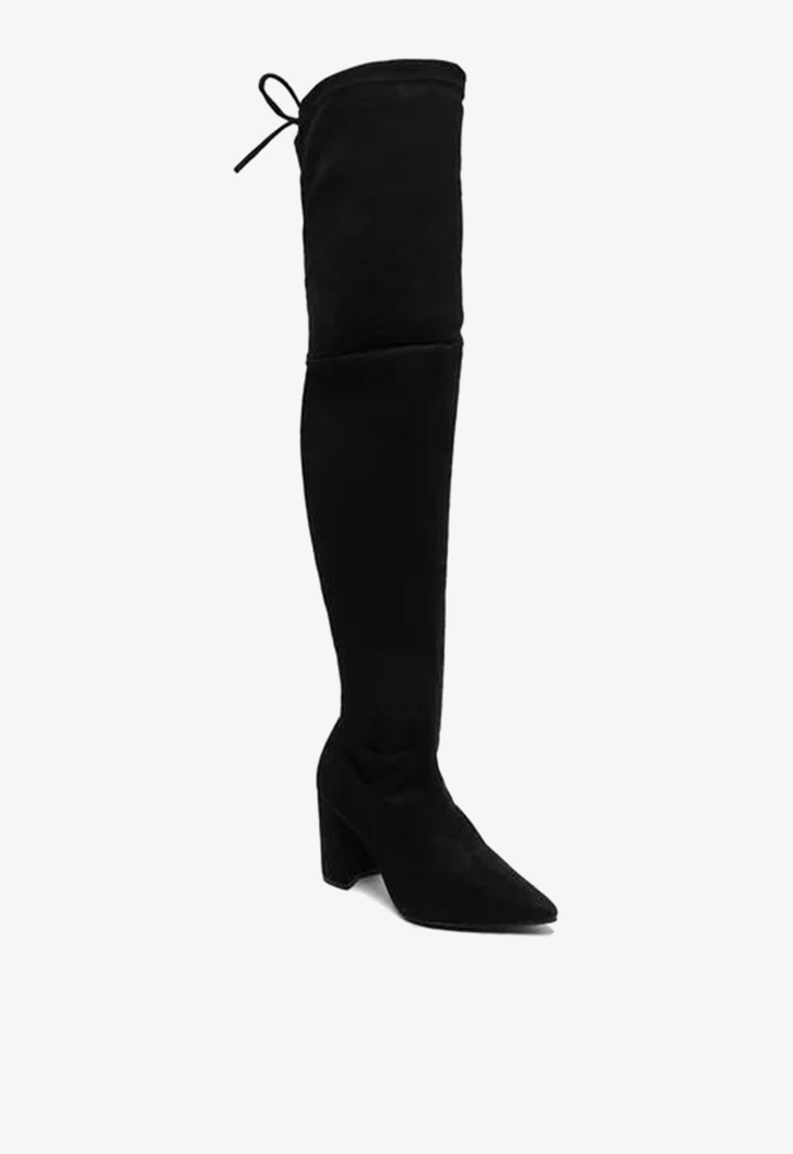 Bota Preta Arezzo Over The Knee Suede Bloco