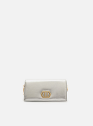 Clutch Prata Couro Pequena Metal