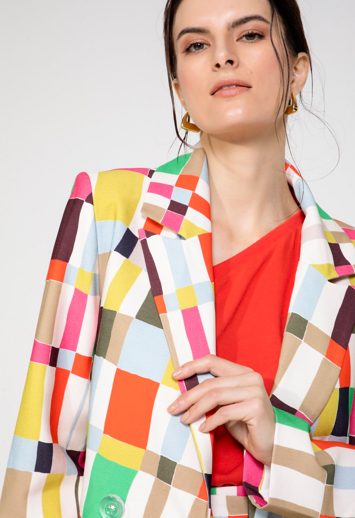 Blazer Viscose Branca Xadrez Colorido | ZZ MALL