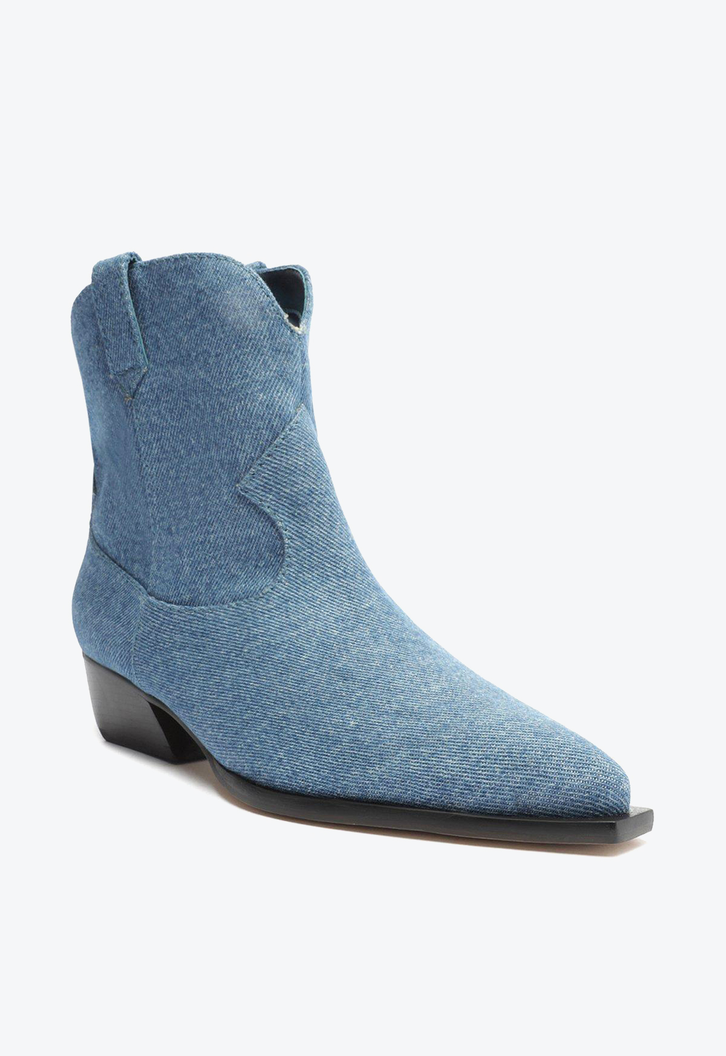 Bota Western Azul Jeans Arezzo Cano Curto