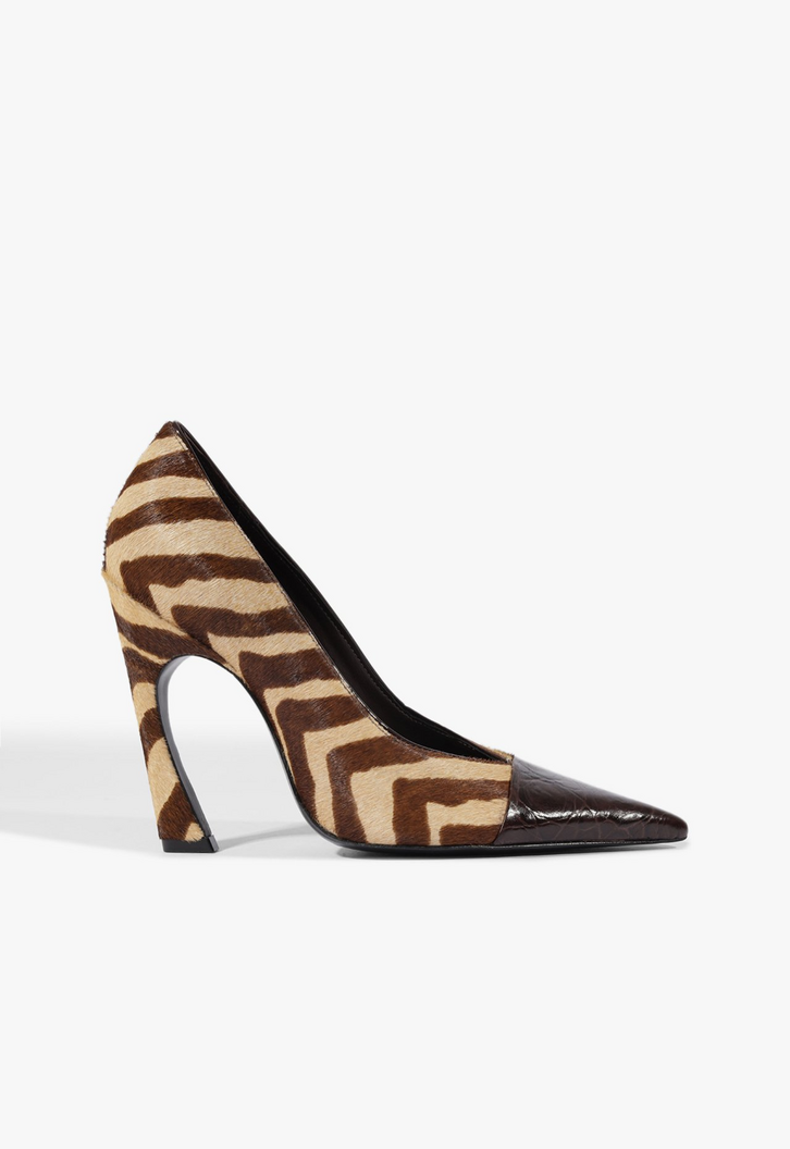 Scarpin Schutz Lexi Bico Fino Couro Zebra Marrom