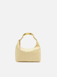 Bolsa Hobo Amarela Arezzo Couro Tressê Pequena Silvia Braz
