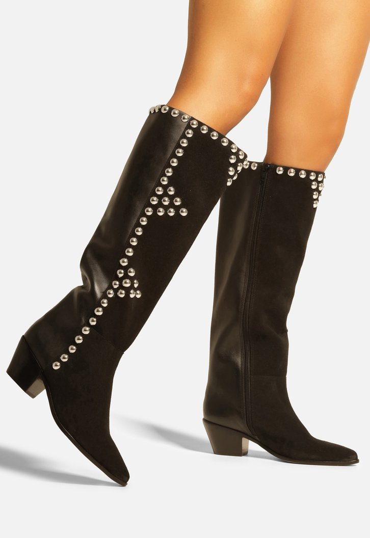 Bota Western Preta Arezzo Camurça Cano Longo Lívia