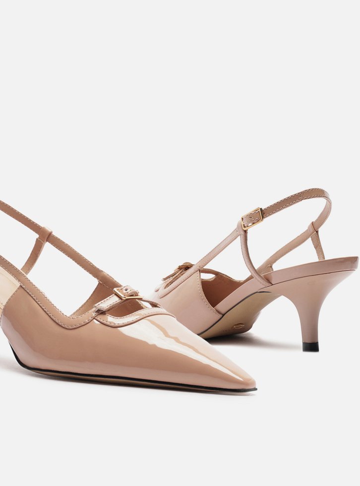 Scarpin Bege Salto Fino Slingback Fivela