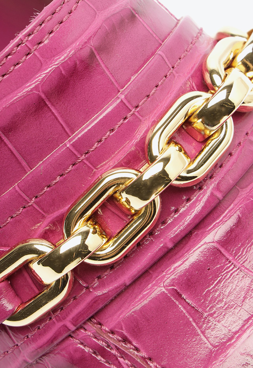 Mocassim Dannie Couro Croco Rosa