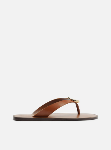 Rasteira Marrom Couro Flip Flop Metal