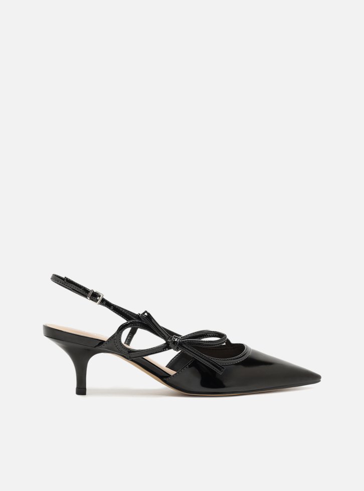 Scarpin Preto Salto Fino Slingback Laço