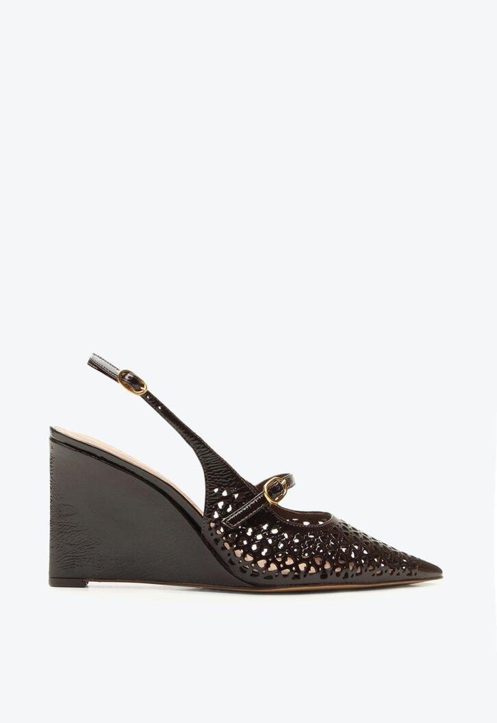 Slingback Anabela Vitória Marrom Verniz