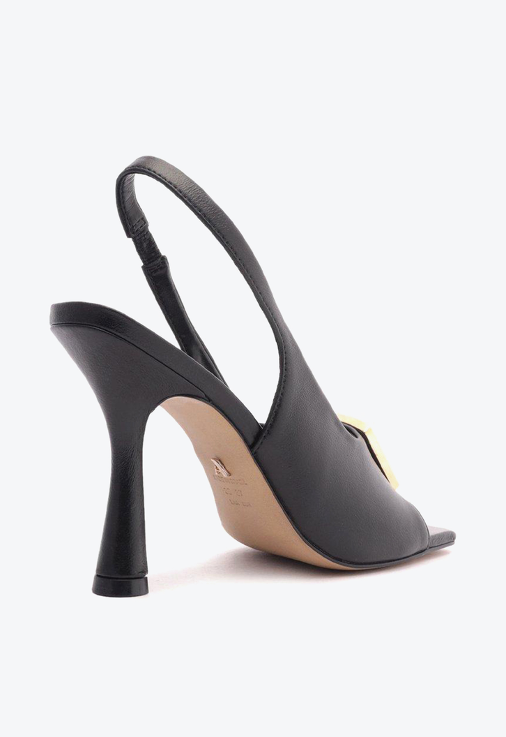 Sandália Preta Arezzo Couro Salto Fino Slingback Gigi