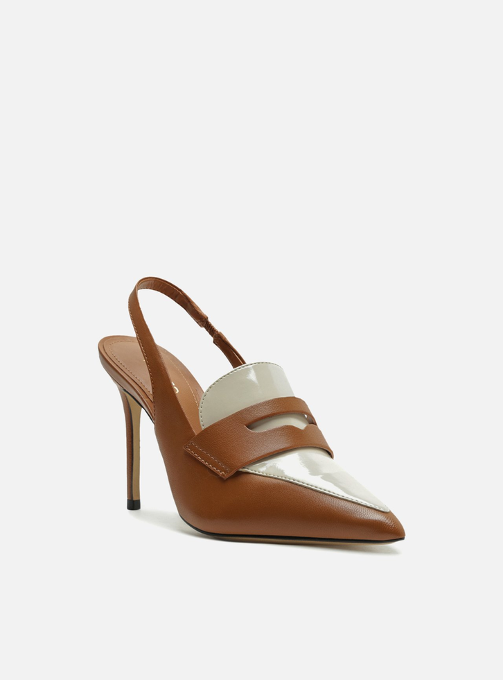 Scarpin Marrom Arezzo Couro Salto Alto Sling Back