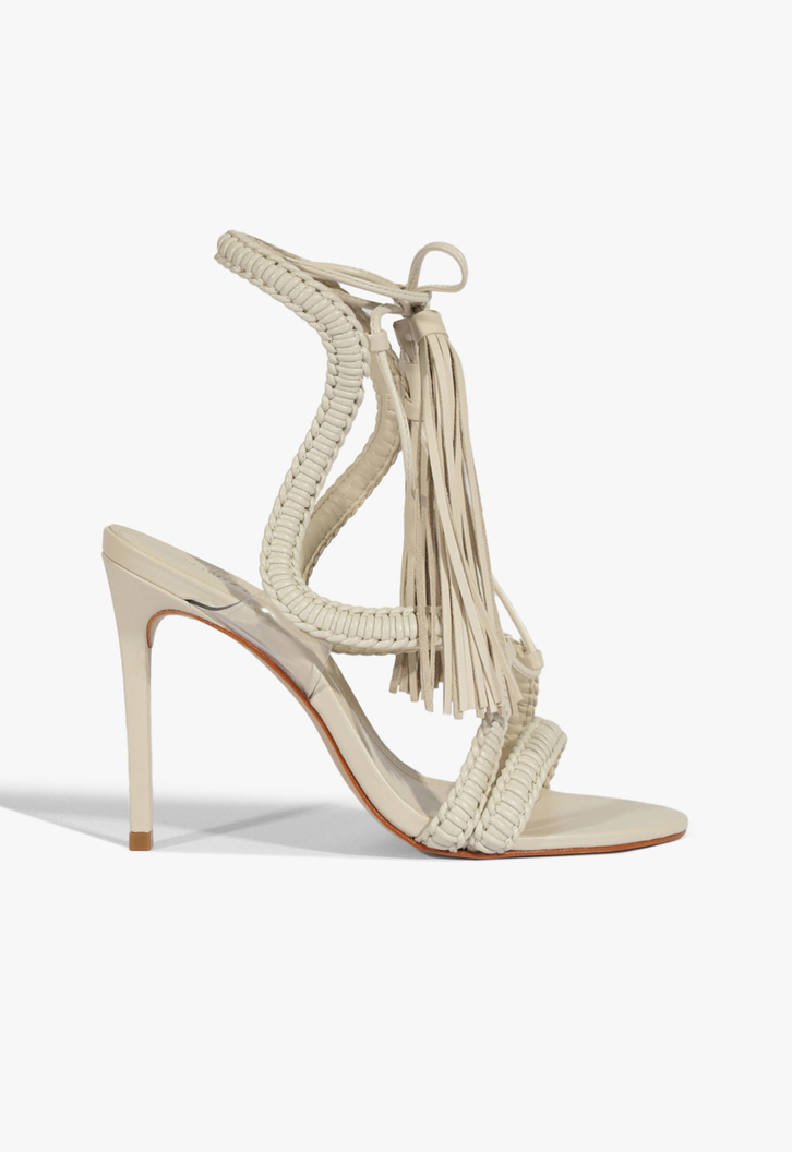 Sandália Salto Alto Lace Couro Branca