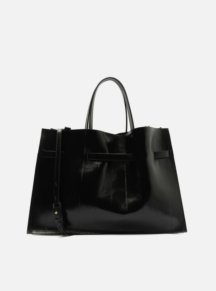 Bolsa Tote Preta Couro Grande Tira Metal | ZZ MALL