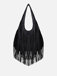 Bolsa Hobo Preta Arezzo Suede Grande Franjas Tig