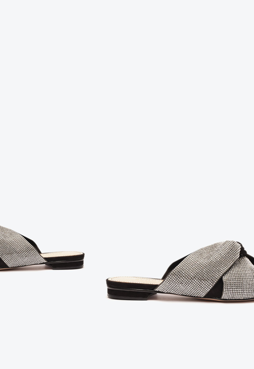 Mule Gwyneth Glam Flat Nobuck Preto