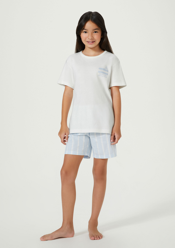 Pijama Curto Infantil Off White Hering Listrado Tal Pai Tal Filho