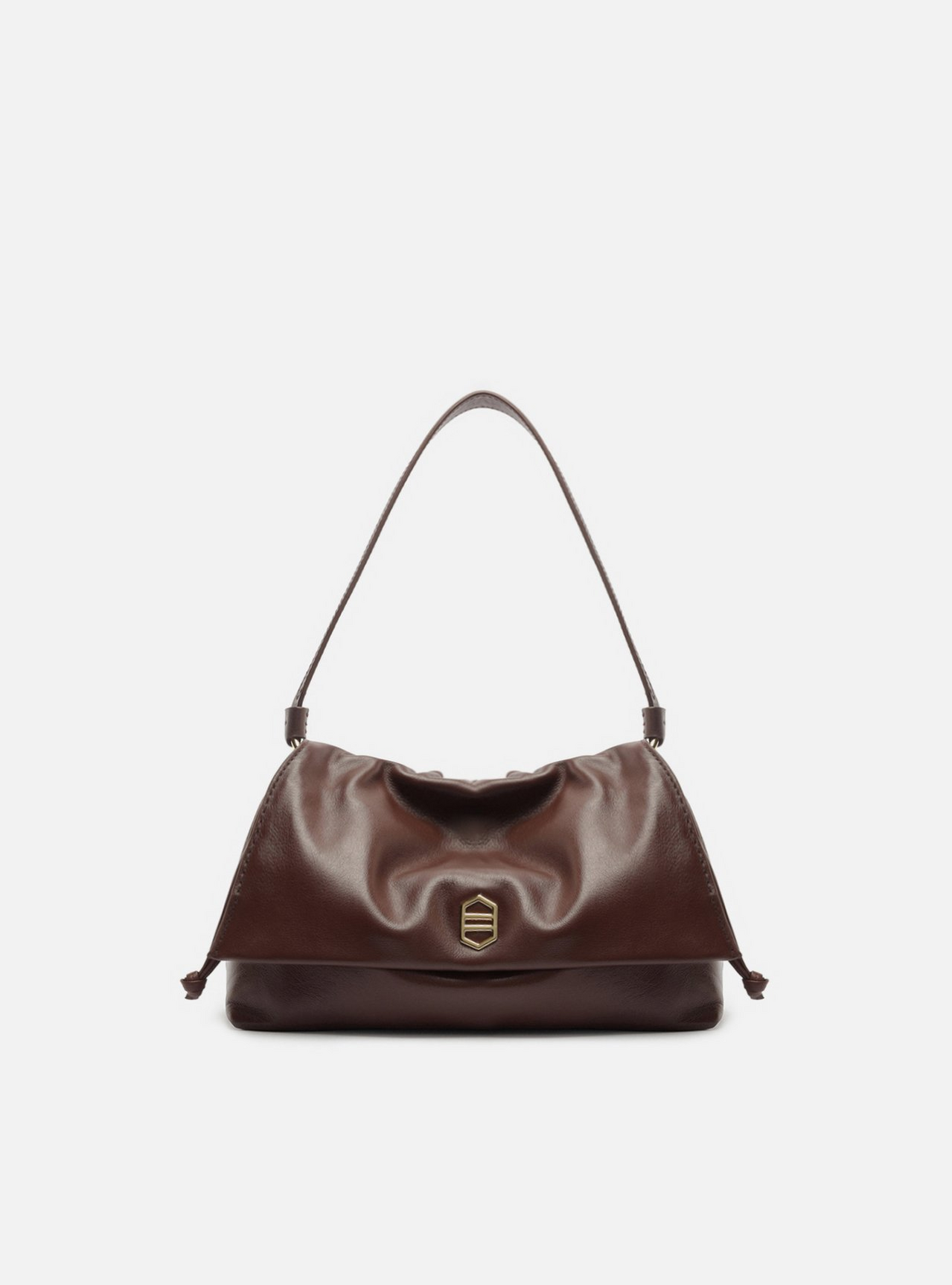Bolsa Tiracolo Marrom Couro Média Franzida | ZZ MALL