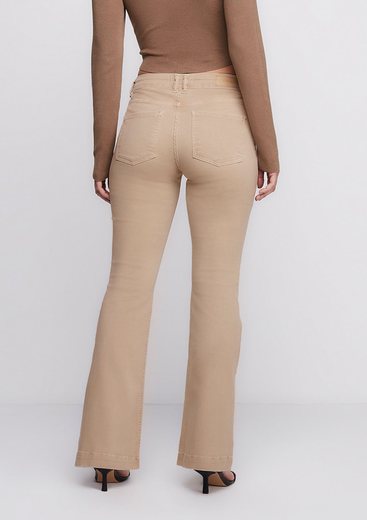 Calça Flare Bege Off White DZARM Slim Cintura Média