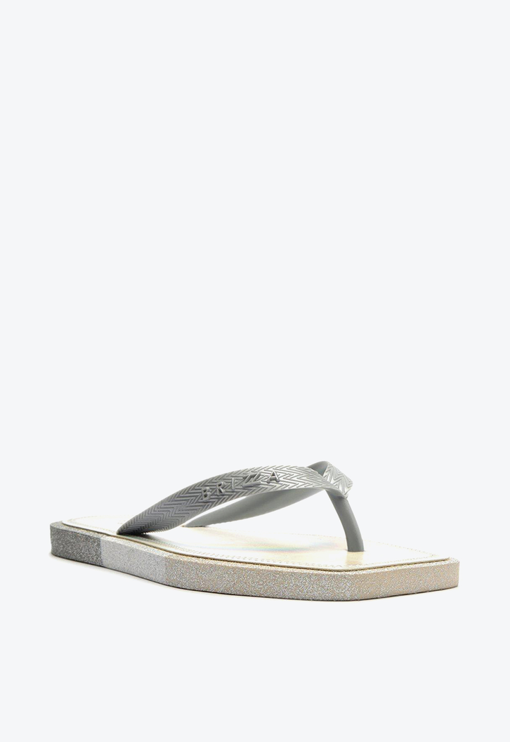 Chinelo De Dedo Prata Brizza Glitter Square