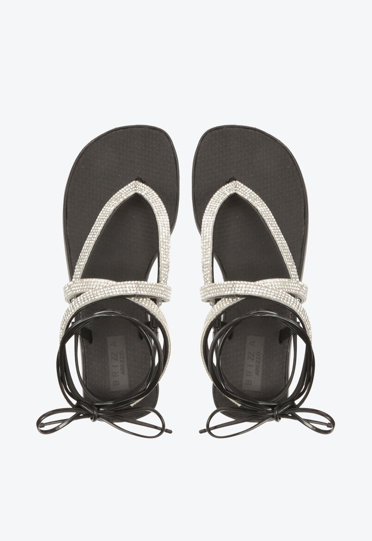 Sandália Flatform Preta Brizza Strass Amarração Bela