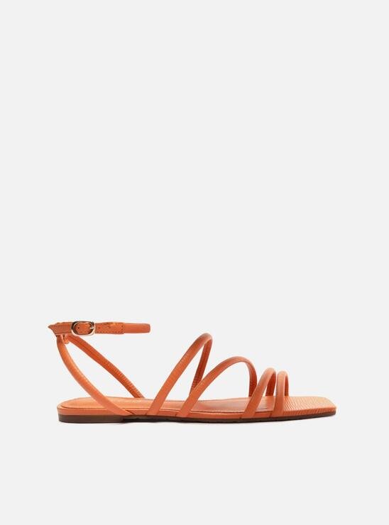 SANDÁLIA LARANJA AREZZO RASTEIRA COURO FLAT