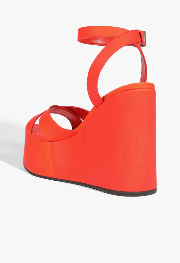 Sandália Hilda Wedge Couro Laranja