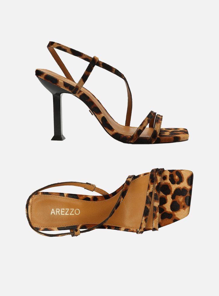 SANDÁLIA ANIMAL PRINT AREZZO SALTO GEOMÉTRICO TIRAS