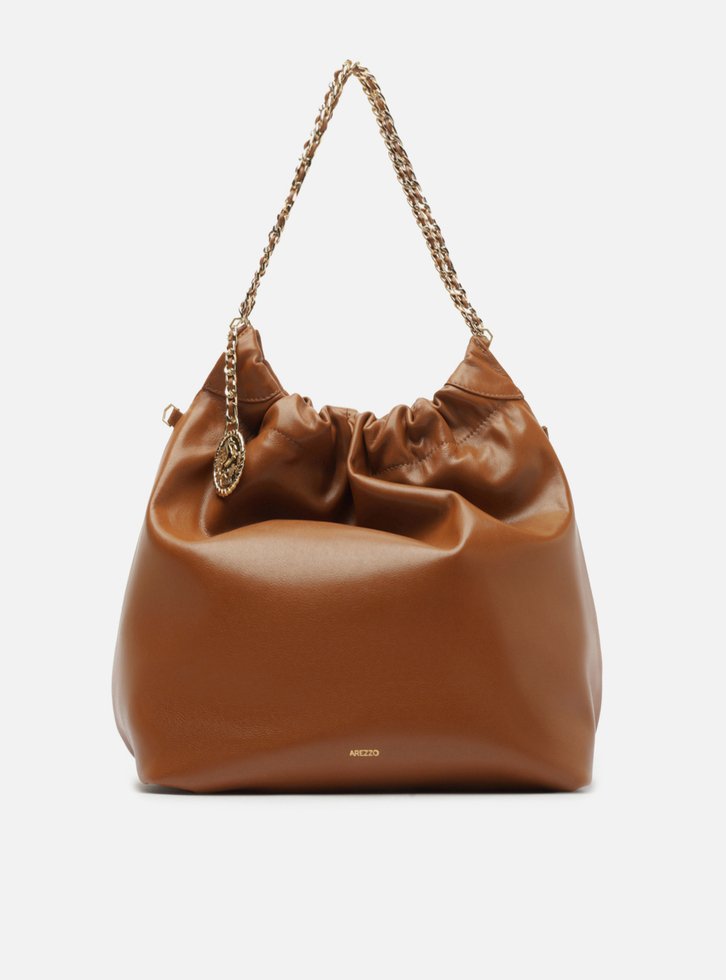 Bolsa Hobo Caramelo Couro Grande Alça Corrente