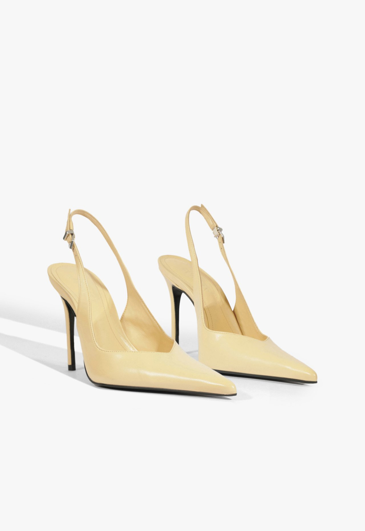 Slingback Couro Salto Alto Fino Bege