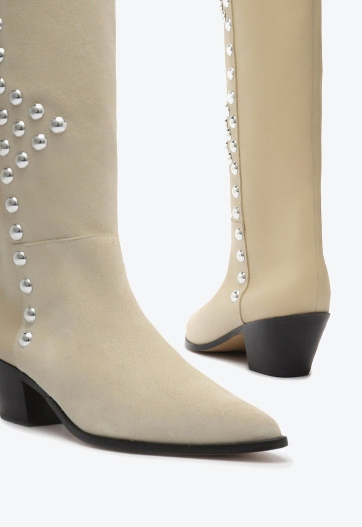 Bota Western Bege Arezzo Camurça Cano Longo Lívia