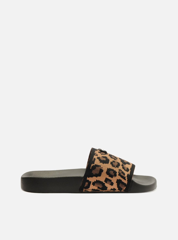 Slide Preto Tira Knit Animal Print