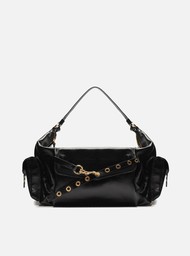 Bolsa Hobo Preta Arezzo Couro Grande Tira Ilhós