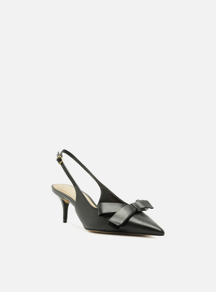 Scarpin Preto Arezzo Couro Slingback Laço Lateral