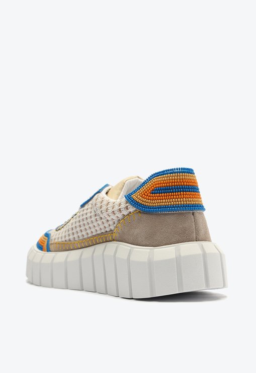 Tênis Bali Tricô Branco Azul Laranja