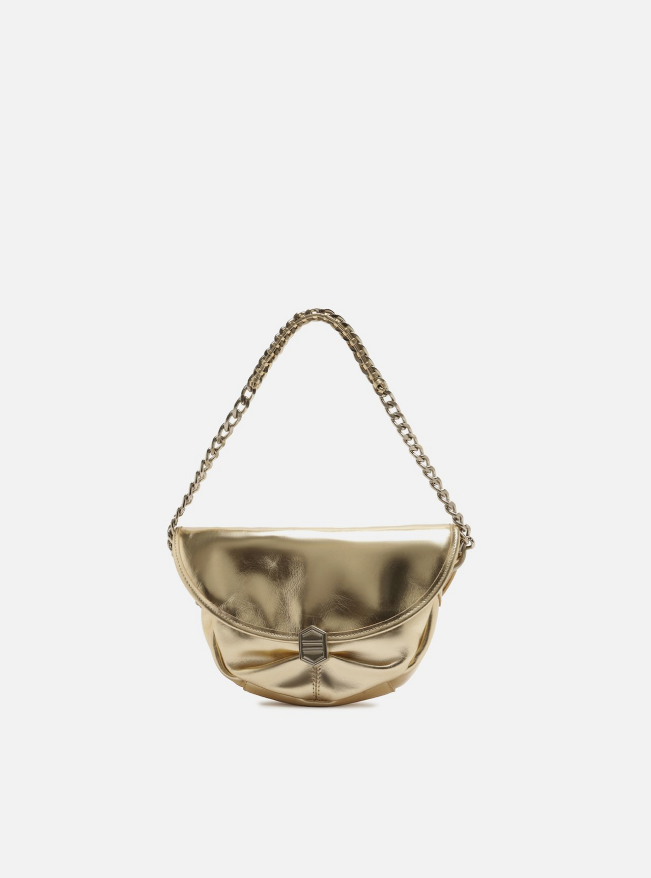 メサイア Bolsa Tiracolo Dourada Couro Média Laço | ZZ MALL