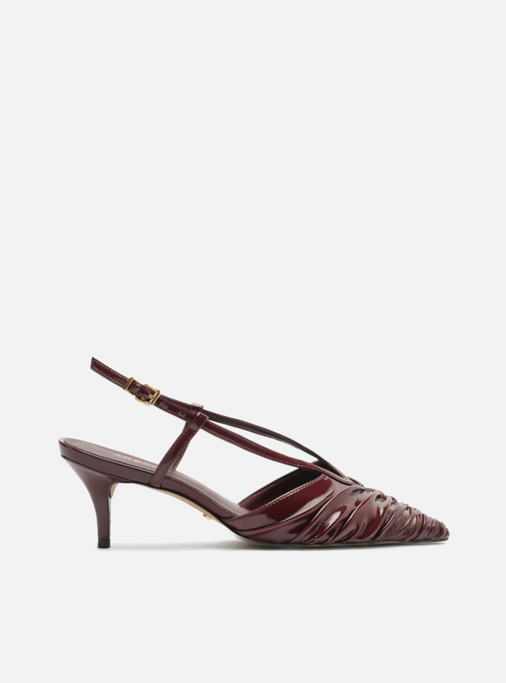 Scarpin Vermelho Verniz Salto Fino Slingback
