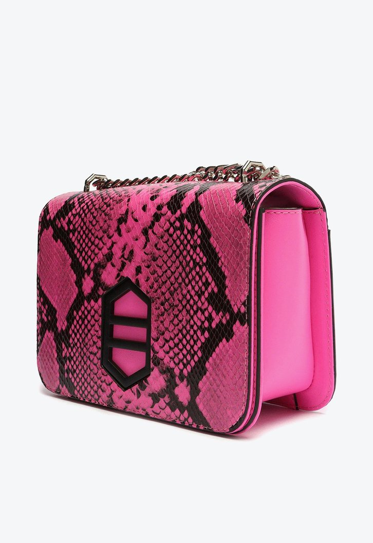 Bolsa Tiracolo Rosa Arezzo Couro Snake Karen Média