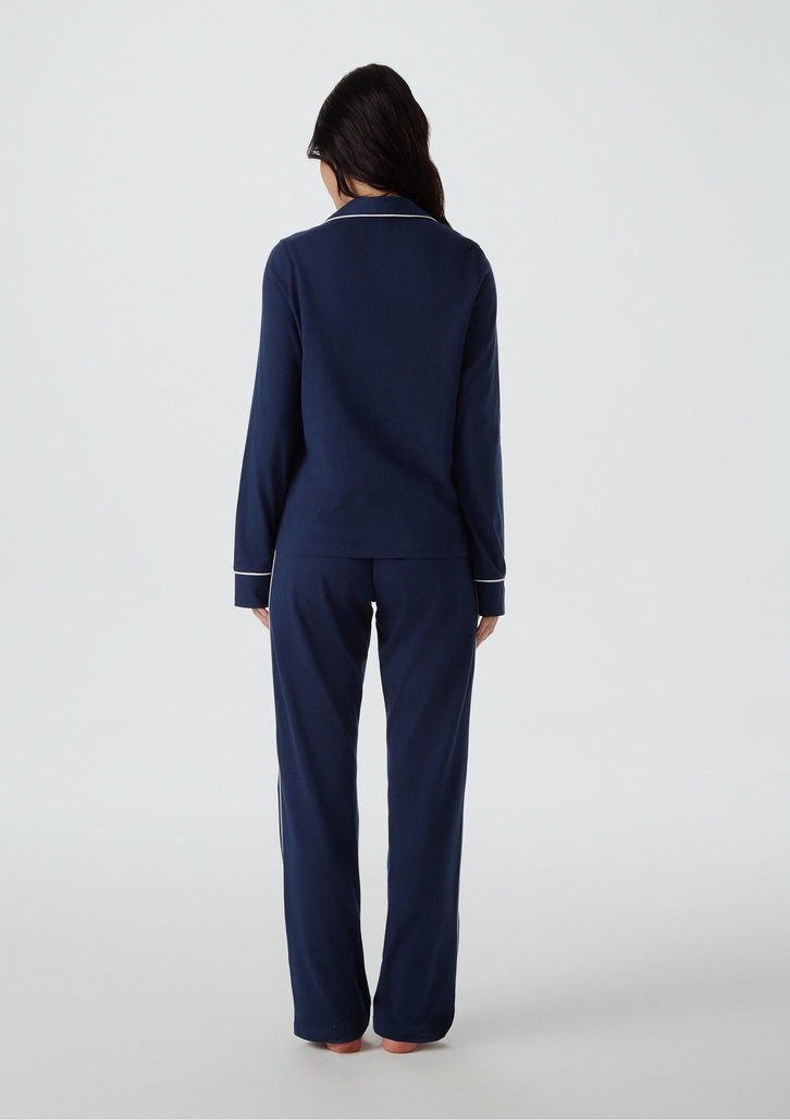 Pijama Longo Azul Hering Com Botões