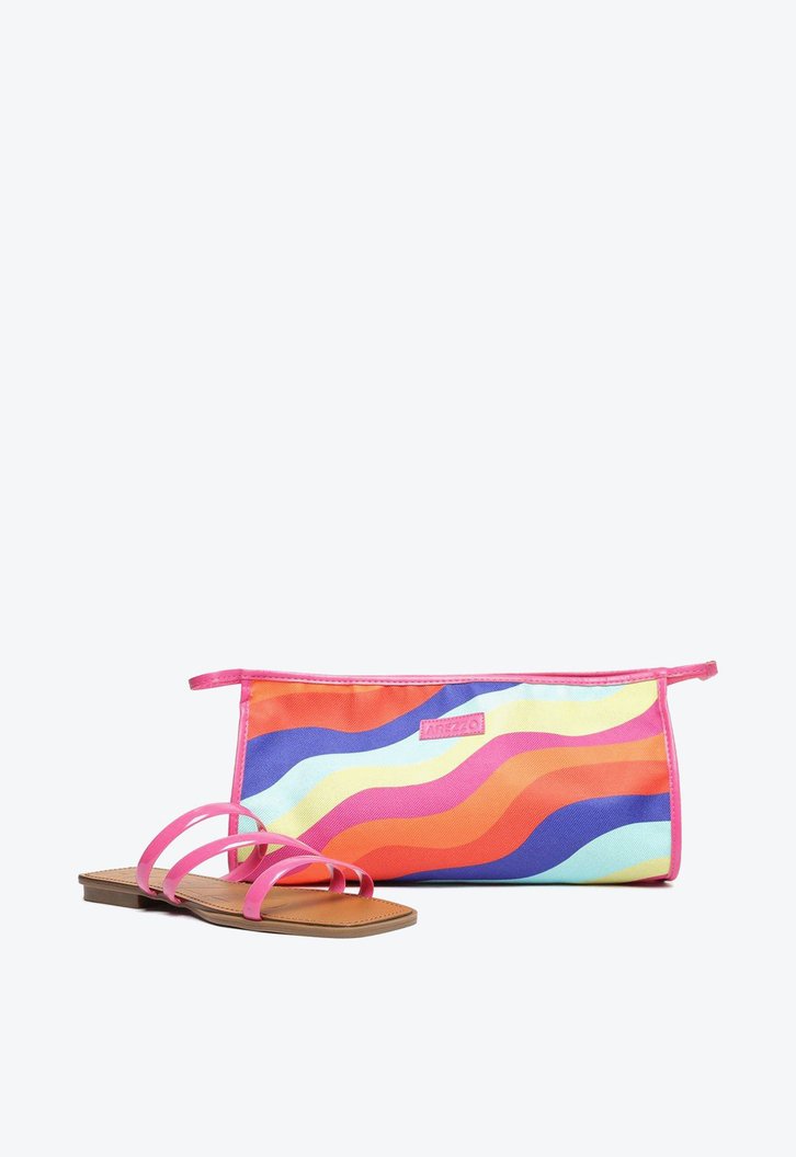 Kit Arezzo Rasteira Rosa Injetada Tiras E Bag