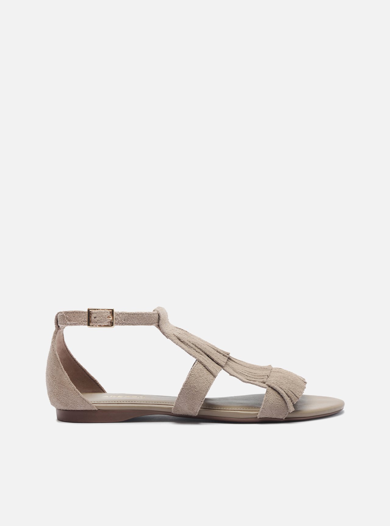 Sandália Rasteira Cinza Franjas Couro Acamurçado | ZZ MALL