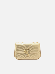 Bolsa Tiracolo Dourada Couro Pequena Metal Flor