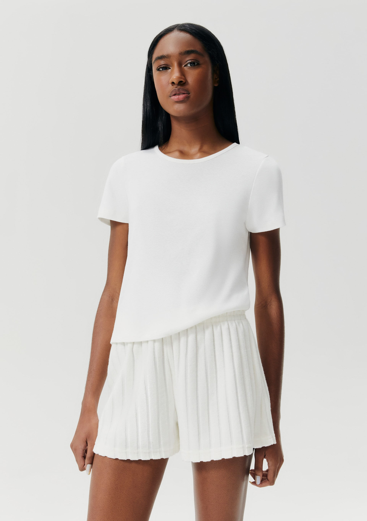 Pijama Off-White Hering Curto Feminino Com Shorts Atoalhado