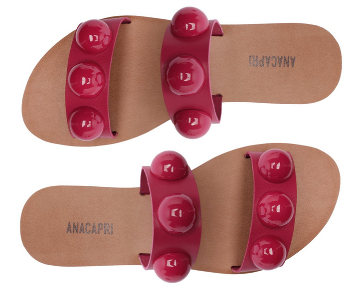 Rasteira Tiras Paralelas Esfera Pop Couro Rosa