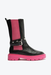 Bota Rosa Preta Arezzo Couro Cano Médio Tratorada