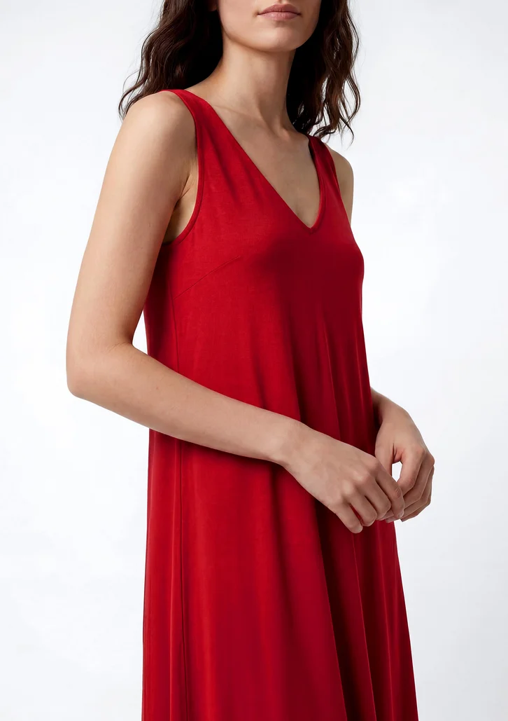 Vestido Vermelho Hering Midi Evasê Com Elastano