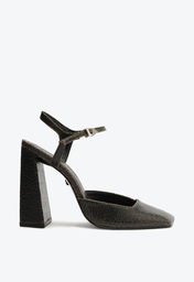 Sapato Scarpin Preto Schutz Salto Bloco Alto Rylie Couro
