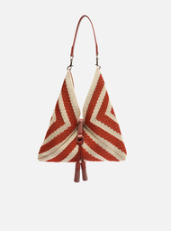 Bolsa Hobo Vermelha Arezzo Crochê Grande Bicolor