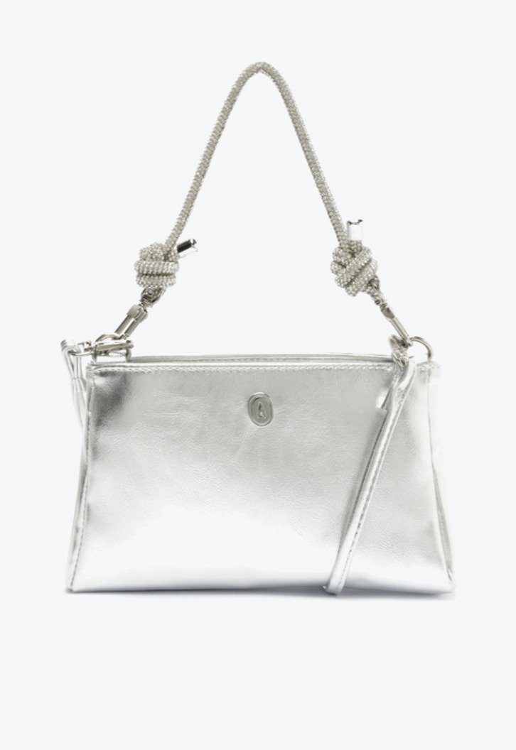 Bolsa Tiracolo Pequena Alça Strass Prata