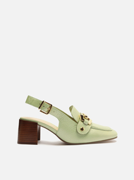 Loafer Verde Arezzo Couro Salto Bloco Bridão Switch Com Troca De Bridão
