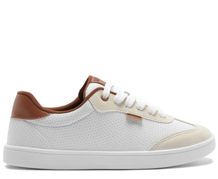 Tênis Detalhes Texturizados Na Lateral Branco e Marrom | ZZ MALL