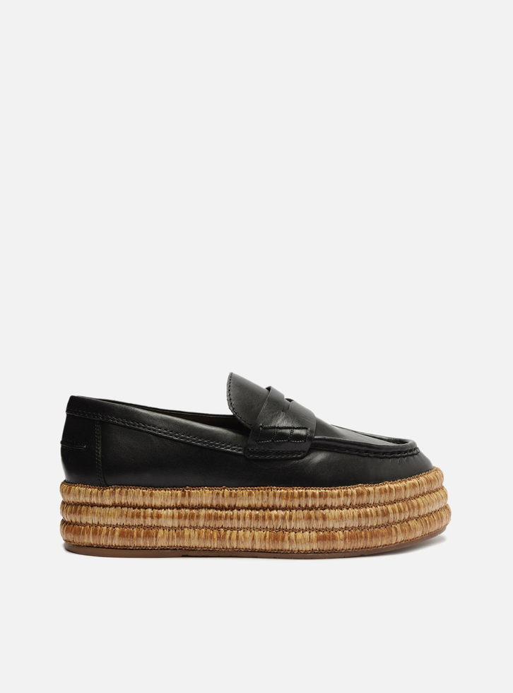 Mocassim Flatform Preto Arezzo Couro Corda